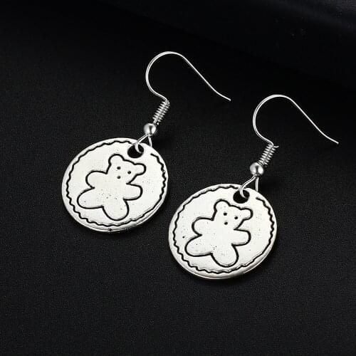 Trendy Vintage Round Card Shape Dangle Earrings for Women Girl Retro Drop Earrings Cute Small Object Earring Jewelry Bijoux