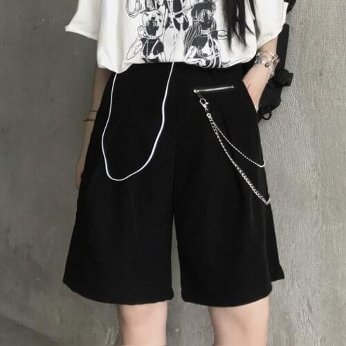 Womens Gothic Suit Shorts for Korean 2021 Summer Fashion Trends Clothes Teenage Girls Short Pants with Chain Harajuku Streetwear