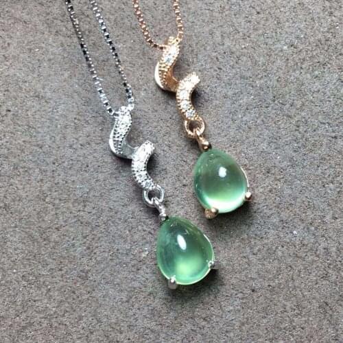 Natural prehnite stone pendant 925 Sterling silver Natural gemstone Pendant Necklace trendy Elegant waves women girl jewelry
