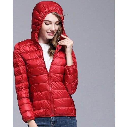 Womens Hooded Coats Jackets Winter Warm White Duck Down Filler Ultra Thin Light 2019 Spring Autumn Female Slim Coats Down Jacket