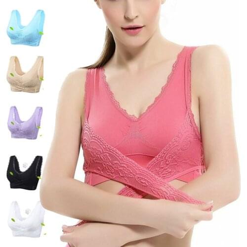 2020 New Arrival Women Sexy Sports Lace Bra Top Breathable Seamless Magic Wireless Lift-Bra Front Cross Side Buckle Size