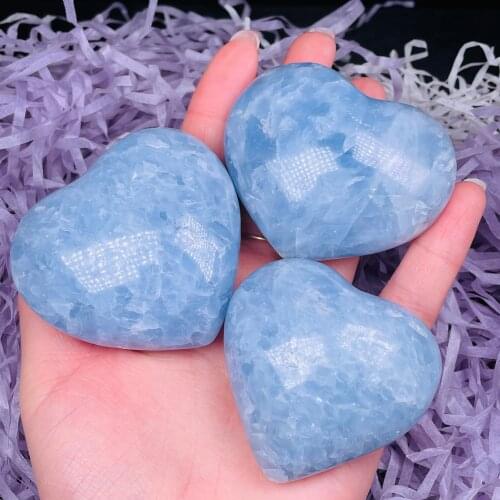 1PCS High Quality Large Natural Blue Celestite Crystal Heart Reiki Healing Palm Stones