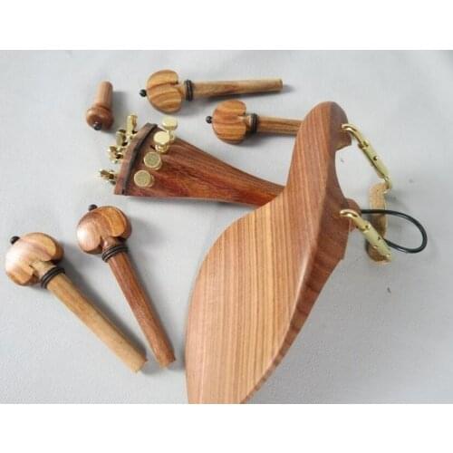 2 sets of rosewood violin accessories 4/4, connection golden chin rest clamps