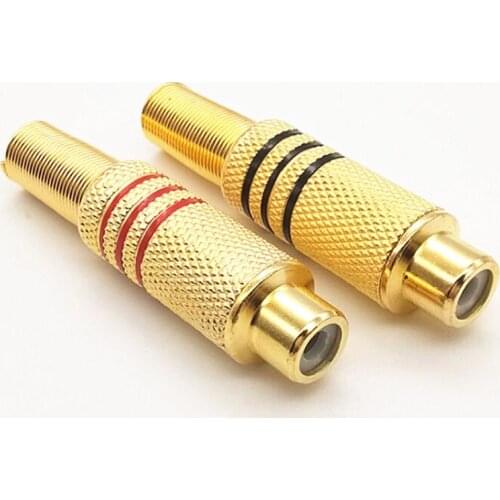 4Pcs/2pairs Gold Plated RCA Connector Plug Audio Male/ Female socket Connector With Metal Spring Cable Protector red black
