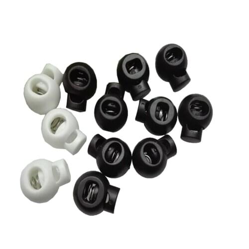 50pcs/lot black/white plastic round ball cord lock toggles plastic spring stoppers for 9mm bungee shock cord free shipping