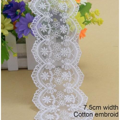 7.5cm white lace cotton embroidery lace french lace ribbon fabric guipure diy trims warp knitting sewing Accessories#3089