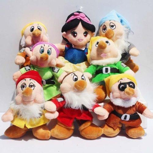8" Snow White Princess & Seven Dwarfs Plush Toy Dolls Sef of 8