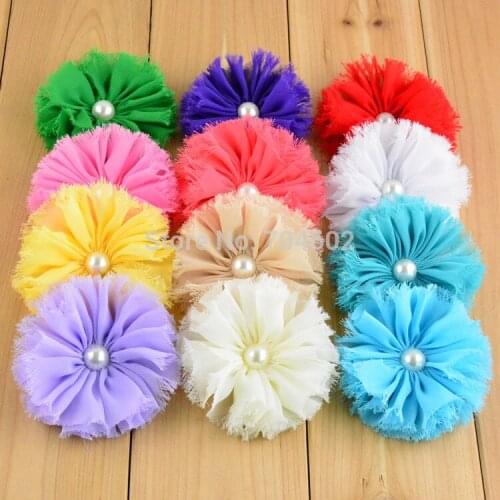 Girl Boutique Hair Accessories 2.76 Inch Shabby Chiffon Flowers With Pearl For Hair Band 50pcs/lot Free Shipping TH16