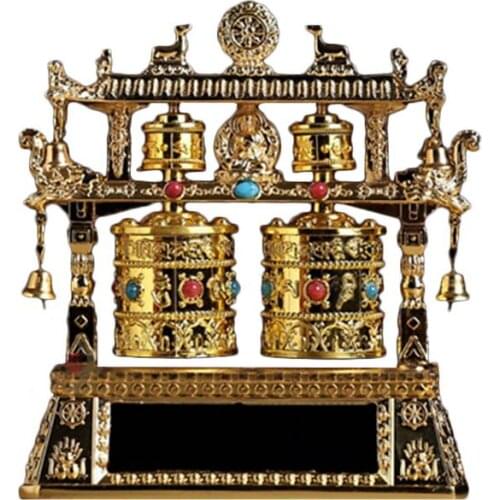 Car Electric Prayer Wheels Fortune Alloy Battery Solar Energy Dual Use Four Prayer Wheels With Buddha Statue Home Decoration