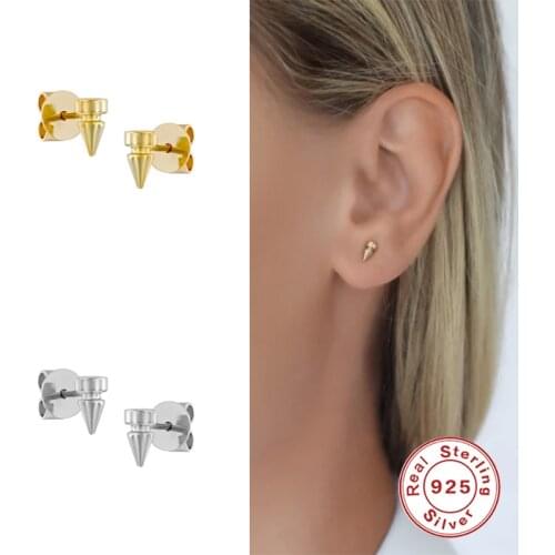 BOAKO 925 Sterling Silver Rivet Cone Stud Earrings for Fashion Women Girl Small Punk Rock Earring Party Accessories Fine Jewelry