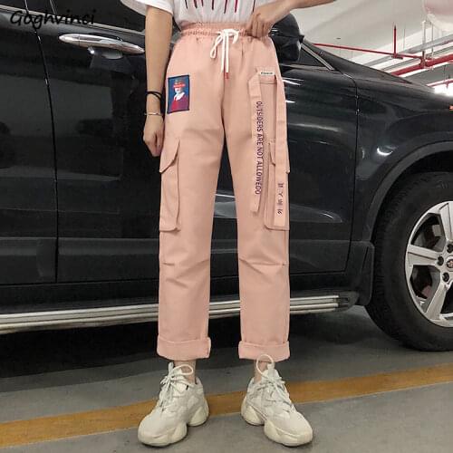 Cargo Pants Women Solid Simple All Match Cotton Plus Size Womens Korean Style New Trendy Casual Loose Pockets High Quality Soft