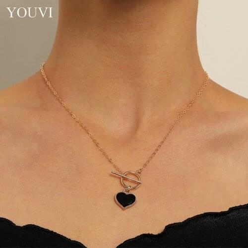 YOUVI Toggle Clasp Chain Necklaces Circle Heart Pedants Necklaces for Women Minimalist Choker Necklace Hot Jewelry