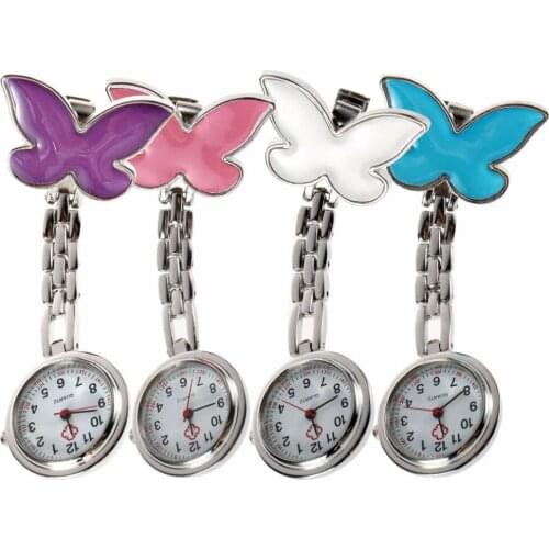Pocket Medical Nurse Fob Watch Women Dress Watches 4 Color Clip-on Pendant Hanging Quartz Clock Butterfly Shape relogio de bolso