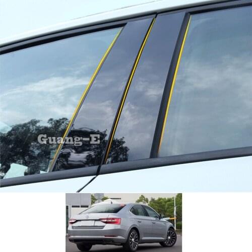 For Skoda Superb 2016 2017 2018-2021 Car PC Material Pillar Post Cover Door Trim Window Piano Black Molding Sticker Parts