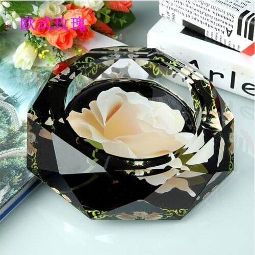 Home Decoration Round Colorful Crystal Ashtray Portable Crafts Livingroom Ornament Bedroom Office Smoking Accessories Supplies