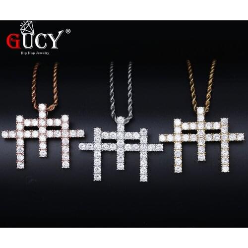 GUCY Hip Hop Soild Back Gunna Cross Pendant Necklace With Tennis Chain Plated All Iced Out Cubic Zircon Mens Jewelry Gift Party