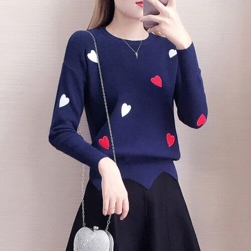 Quality Womens Round Neck Korean Peach Heart Sweater Loose Comfortable For Autumn Winter Pull Over Bottoming Sweaters Top Lady