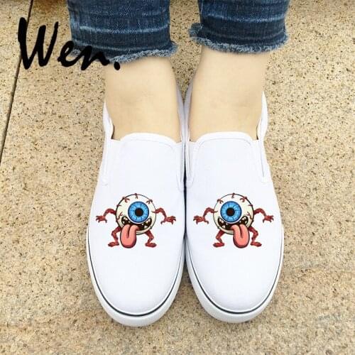 Wen Original Design Low Top Platform Shoes Eyeball Monster Canvas Slip On Sneakers Women Men Presents White Black 2 Choices