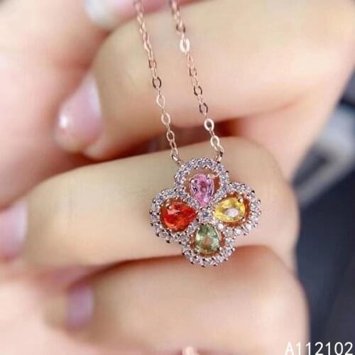 KJJEAXCMY fine jewelry 925 Sterling Silver inlaid Natural color sapphire girl fashion trend Flower Necklace China Wind support