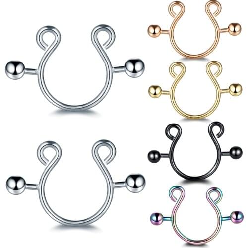 1PC Stainless Steel Fake Nipple Piercing Bar Clip On Nipple Rings 14G Faux Rose Gold Sexy Nipple Shield Pircing Body Jewelry