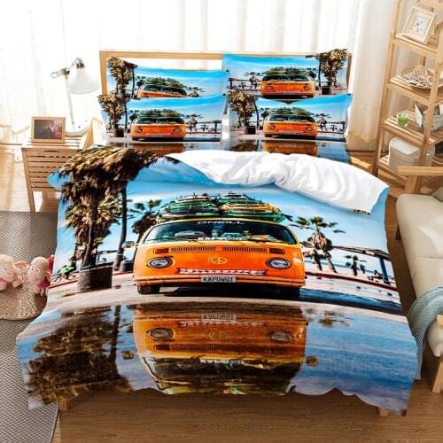 A Seaside Car Bedding Duvet Cover Set 3d Digital Printing Bed Linen Fashion Design Comforter Cover Retro Bedding Sets Bed Set