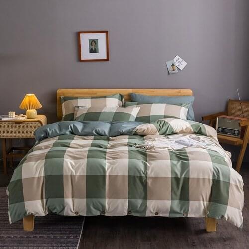 Nordic Simple Solid Color Grid Bedding Set With Pillowcase Duvet Cover Sets Bed Linen Sheet Single Double Queen King Size Quilt
