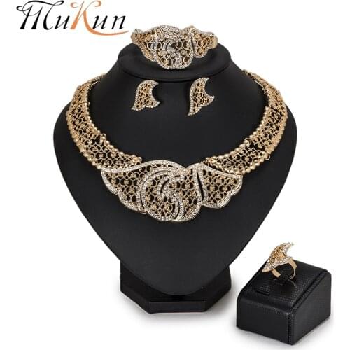 MUKUM fashion African beads brand jewelry sets Wholesale Dubai gold color woman accessories jewelry set for Women costume design
