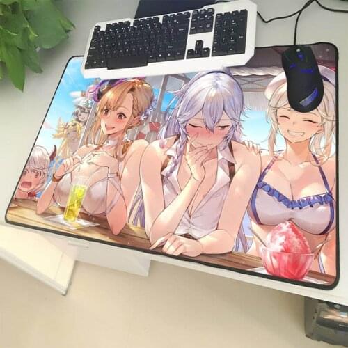 XGZ Large Size Mouse Pad Black Lock Edge Cartoon Sexy Shy Sister Laptop PC Table Mat Beach Scenery Rubber Non-slip Universal