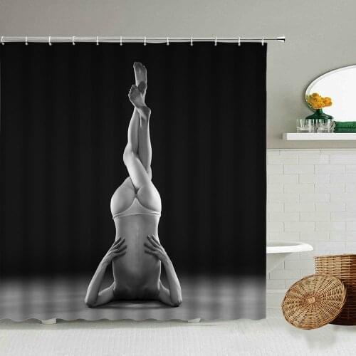 Beauty Sexy Woman Shower Curtain Yoga Fitness Action Sports Black White Photography Bathroom Waterproof Screen Home Decoration