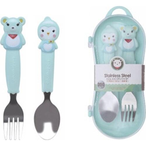 Animal Spoon Fork Cartoon Stainless Steel Portable Anti-Slip Childrens Tableware Baby Food Supplement Tableware Kitchen Tools