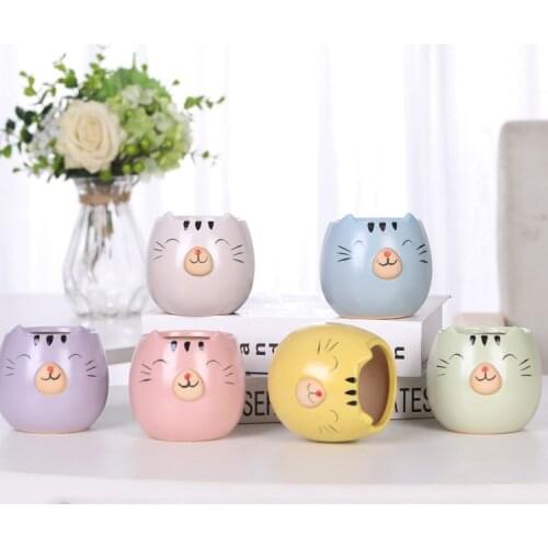 Cute Cat Flower Pot Succulent Pot Ceramic Vase Planter Bonsai Ornaments Home Decor Garden Decoration Plant Pot
