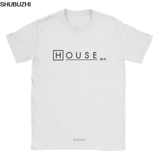 House MD T Shirts for Men Dr House Logo White Tops Short Sleeve Casual T-Shirt Round Neck Pure Cotton Tees sbz8117