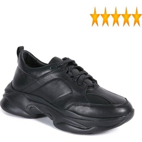 2021 Spring Genuine Men Leather Sneakers Homme Round Toe Business Casual Shoes Streetwear Black Platform Luxury Trainers