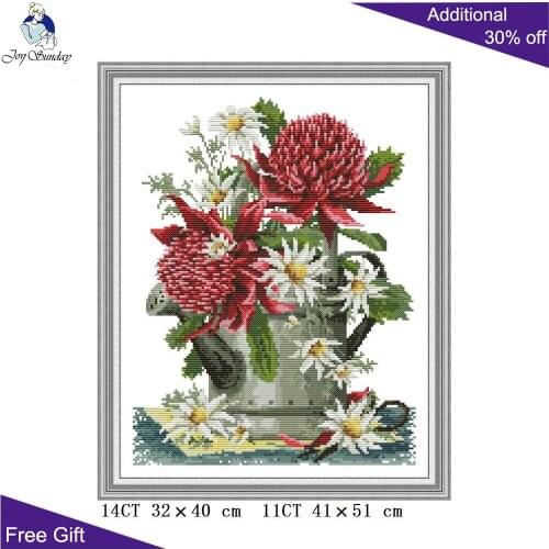 Joy Sunday Flowers and Water Home Decor J485 14CT 11CT Counted and Stamped Flowers and Water Pots Cross Stitch Kits
