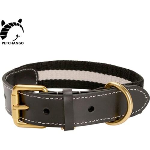 Genuine Leather Dog Collar Webbing & Leather Collars for Cat and Dogs Cotton Small Medium Large Pet Supplies Dog Accessories