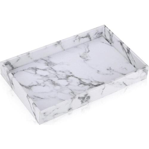 Nordic Tyule Marbled Square Tray Fashionable PU Leather Fruit Plate Luxurious Hotel Serving Tray Tea Storage Tray