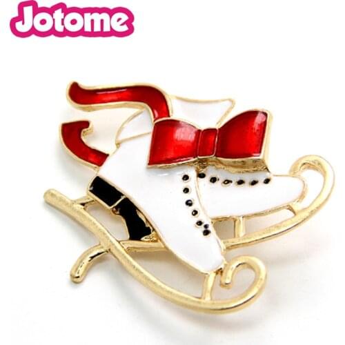 New Item Design fashion Christmas jewelry gifts/decoration ice Skates shoes Crystal Brooches for women Enamel Pins badges