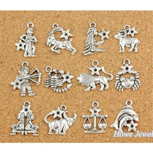 New Fashion Antique Silver Plated 12 constellation pendant DIY Handmade Jewelry Accessories (12pcs/set)