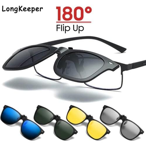 Mirror Blue Flip Up Clip on Polarized Sunglasses Men Clips Sun Glasses Driving Fishing Eyewear Photochromic Goggle Glasses UV400