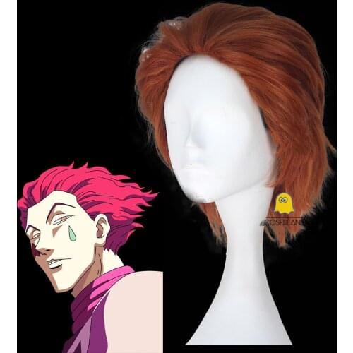 Anime Hunter Hunter Hisoka Morow Cosplay Wig Short Dark Orange Synthetic Hair with Wig Cap Comic Con Role Play Cosplay Props