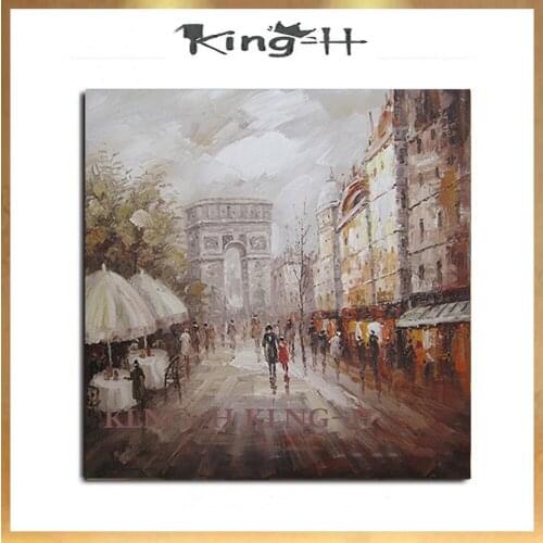 Pintado a mano moderno abstracto lienzo pintura al óleo paisaje urbano arte lienzo pared arte cuchillo Pop pintura autobús calle