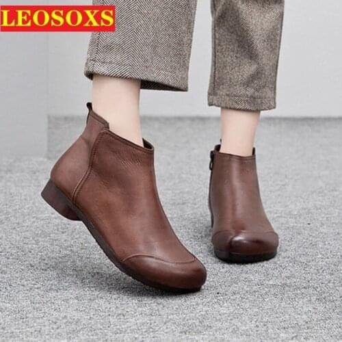 Retro British Style Wide Head Casual Boots Autumn/winter 2021 DINK Comfortable All-match Soft Ankle Boots Martin Boots