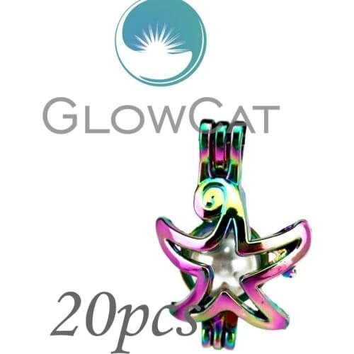 GLOWCAT 20x CC58 Multicolor Starfish Beads Cage Jewelry Making Essential Oil Diffuser Pearl Cage Locket Pendant