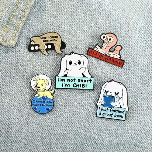 Bookworm Enamel Pins Custom lazy Rabbit Dog Sloth Brooch Lapel Backpack Badge Bag Cartoon Animal Jewelry Gift for Kids Friends