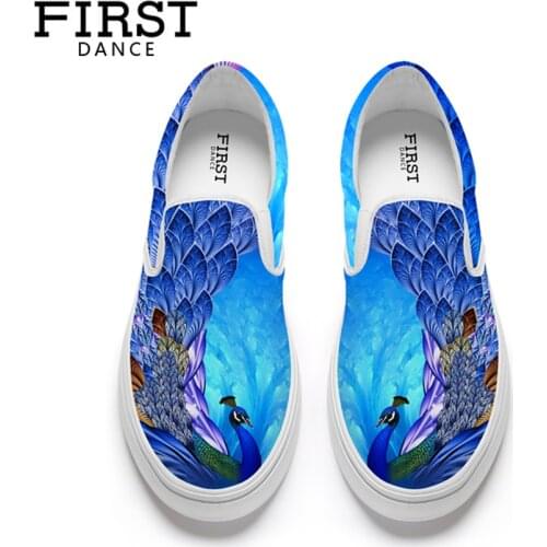 Custom Shoes Peacock 3D Printing Womens Lightweight Loafers Jogging Casual Girls Canvas Slip Up Sneaker Color Blue Big Size