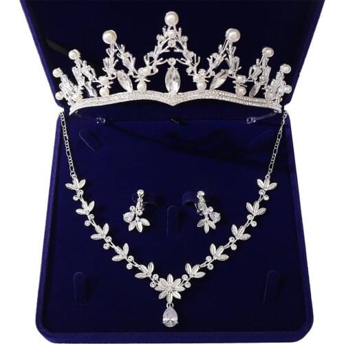 Baroque Crystal Wedding Jewelry Sets Women Rhinestone Costume Tiaras Crown Necklace Set Earrings Party Bridal Hair Accessories
