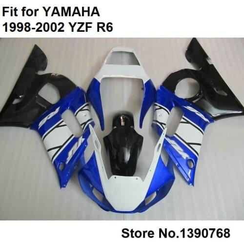 High quality ABS fairings for Yamaha YZF white black blue R6 98 99 00 01 02 fairing kit YZFR6 1998 1999 2000 2001 2002 LV64