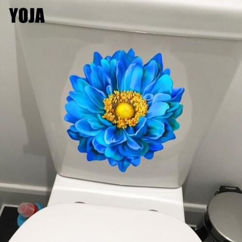 YOJA 24.4CM×25.7CM Cold Blue Daisy Home Living Room Wall Decoration Toilet Stickers WC Accessories T1-2569