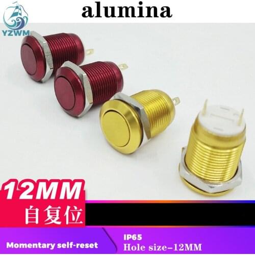 YZWM 12mm Self Reset Button Inching Switch Computer Switch Automobile Refitting Aluminum Oxide Waterproof