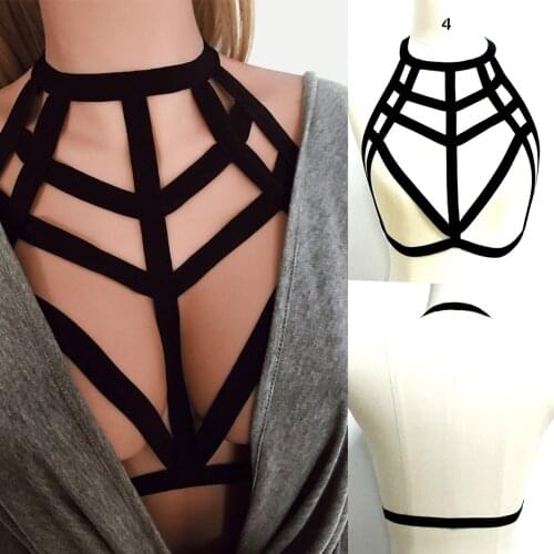 Womens Fashion Tops Cage Bra Bondage Belt Body Harness Elastic Strappy Frame Bra Rave Wear Harness Bra
